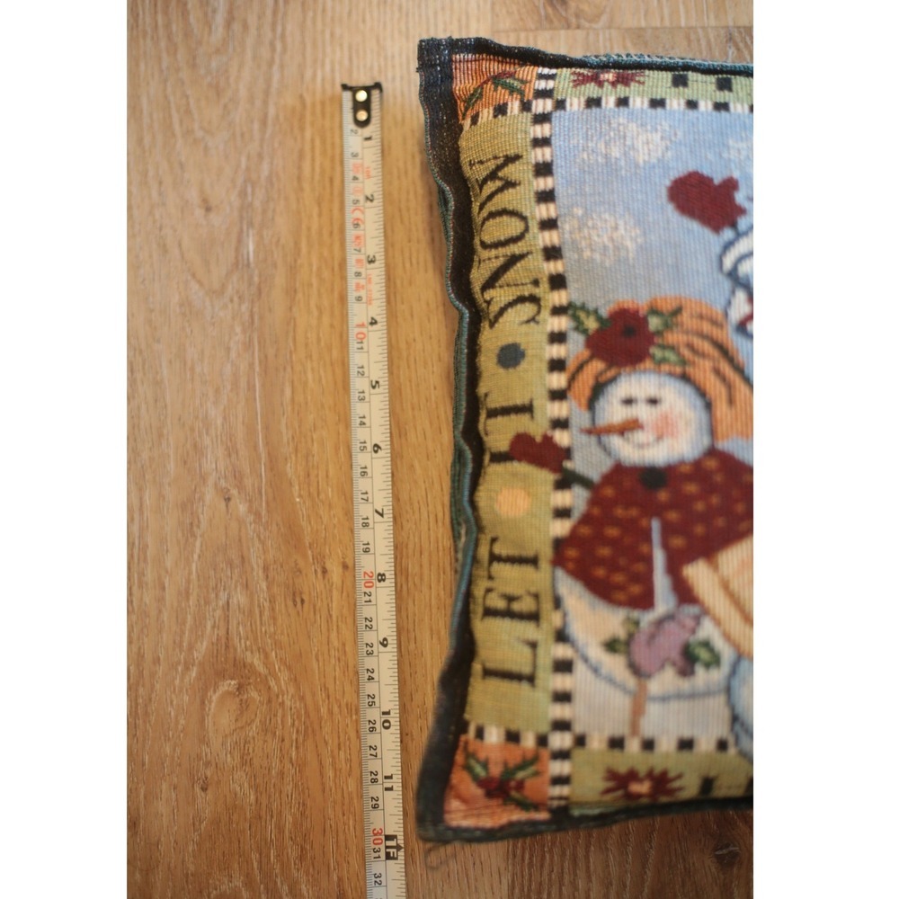 Vintage Woven Tapestry Snowman Christmas Pillow Happy Holidays Let It Snow - Picture 7 of 7